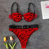 Sexy Red Leopard Print Bikini With Push Up Swimsuit For Women